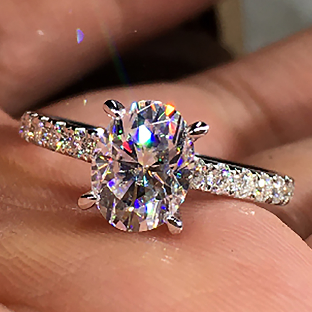 Moissanite Engagement Ring 1 Carat - خاتم نسائي مخصص من الذهب الأبيض