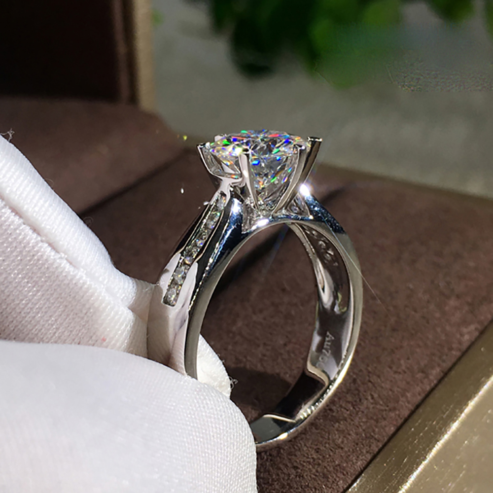 Moissanite Engagement Ring 1 Carat - مخصص الصلبة 14K Au585 الذهب الأبيض