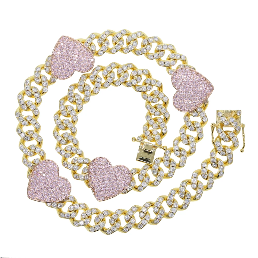 Cuban Link Chain 12Mm - قلادة بلينغ مثلجة على شكل قلب