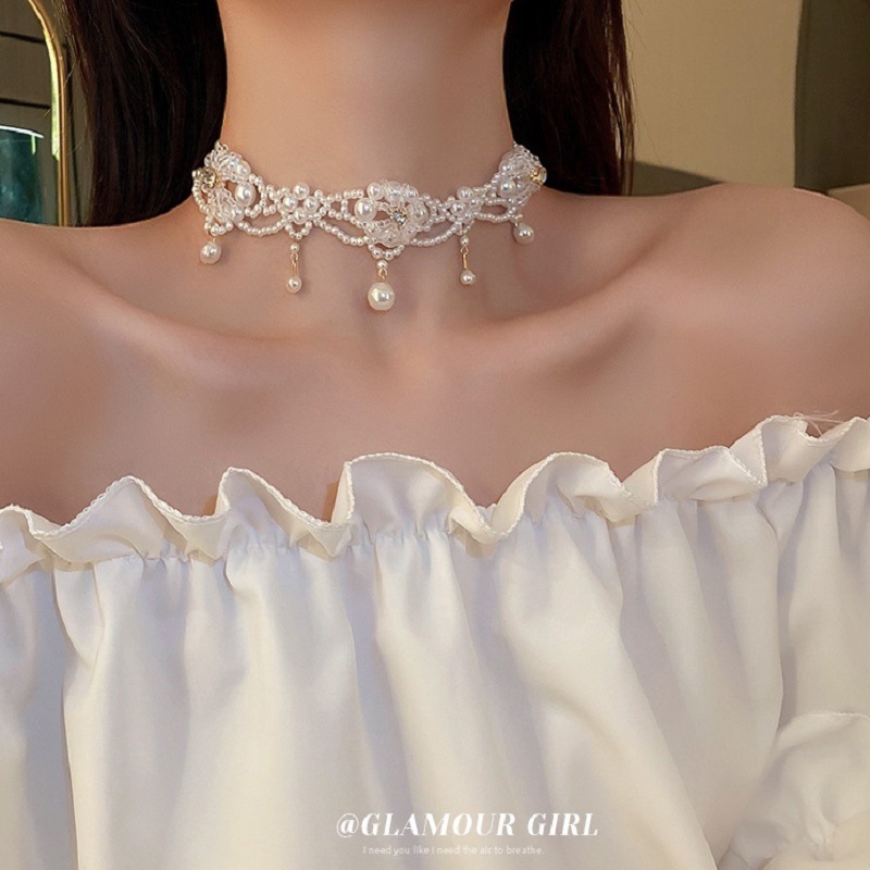 Pearl Choker Necklace Vintage - الفاخرة خمر اللؤلؤ المختنق قلادة للنساء