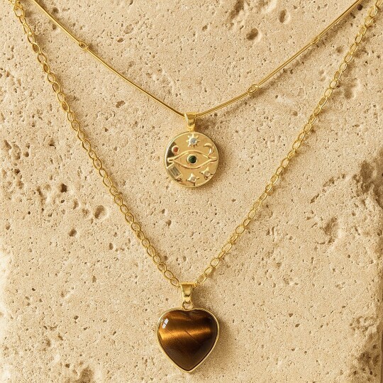 قلائد متعددة الطبقات، قلادة عل - مراجعة Layered Pendant Necklace Aesthetic وسعره